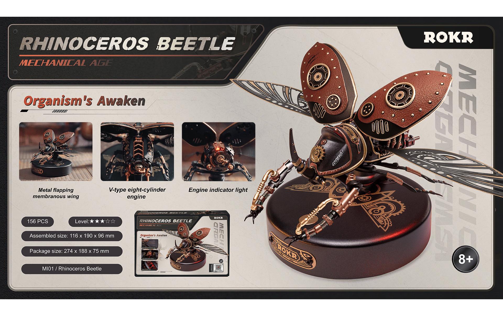 RoboTime Bausatz ROKR Mechanischer Rhinozeros Käfer Braun