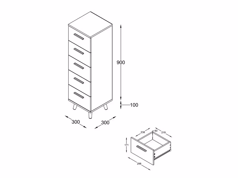 VCM Kommode Landos M 30 x 100 cm, Weiss/Anthrazit