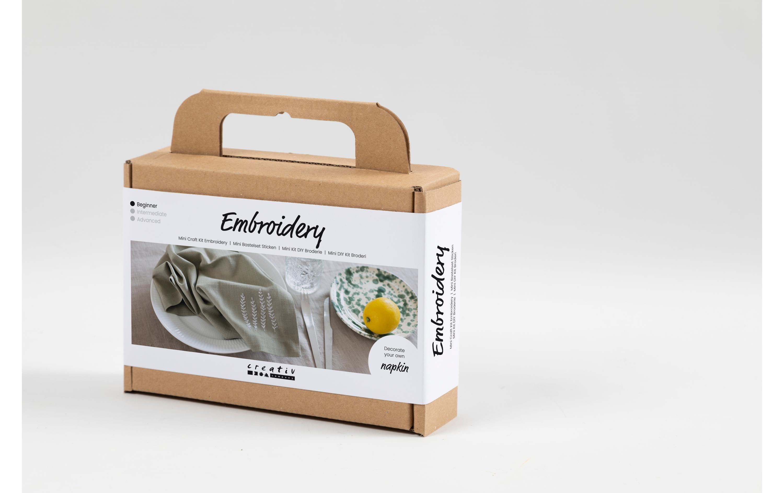 Creativ Company Bastelset Sticken Serviette Staubgrün