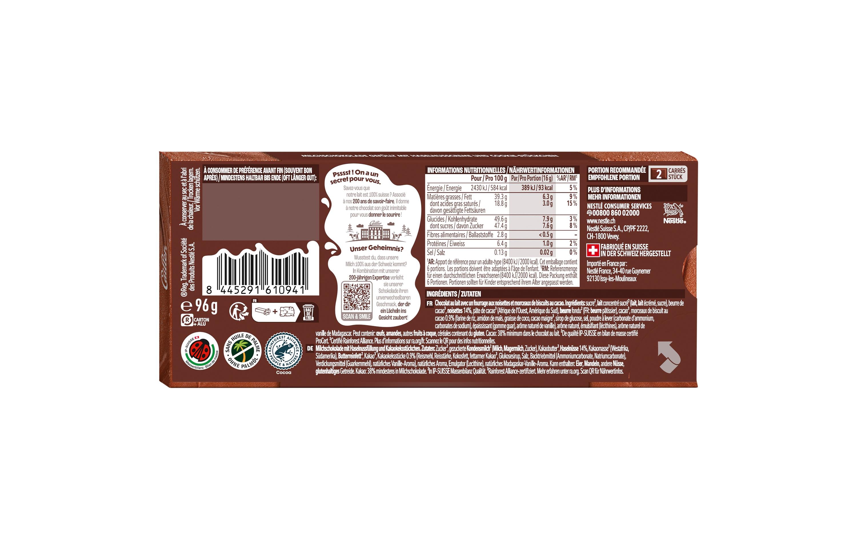 Cailler Tafelschokolade Filled Choconut 96 g