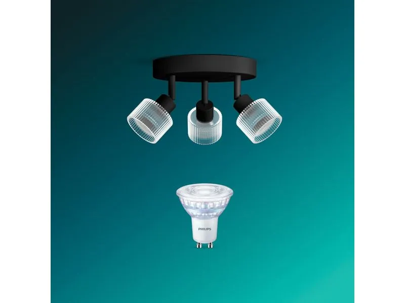 Philips Horen Aufbauspot 3x rund ohne Leuchtmittel GU10, schwarz