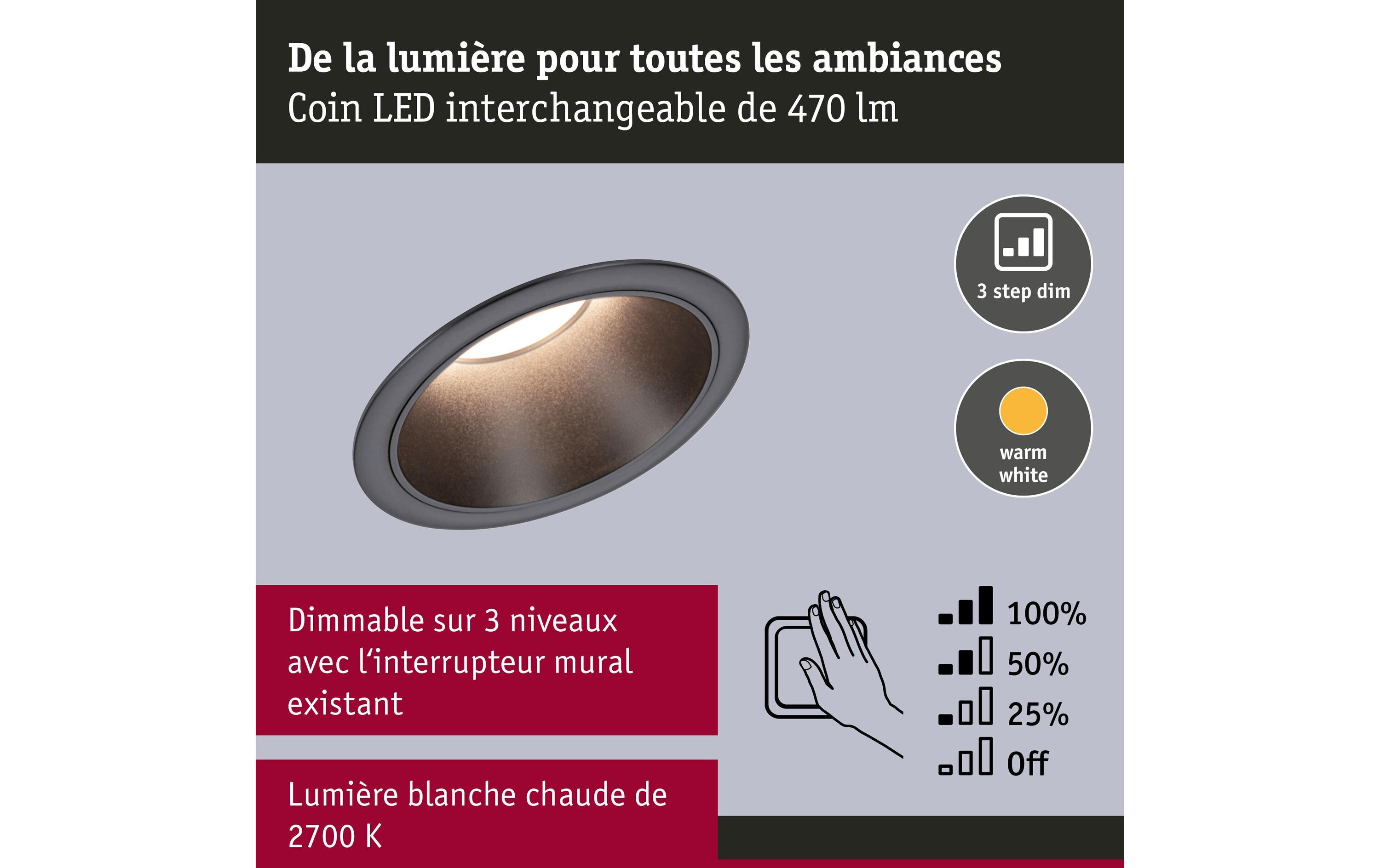 Paulmann Einbauleuchte LED Cole Coin 3er-Set Schwarz