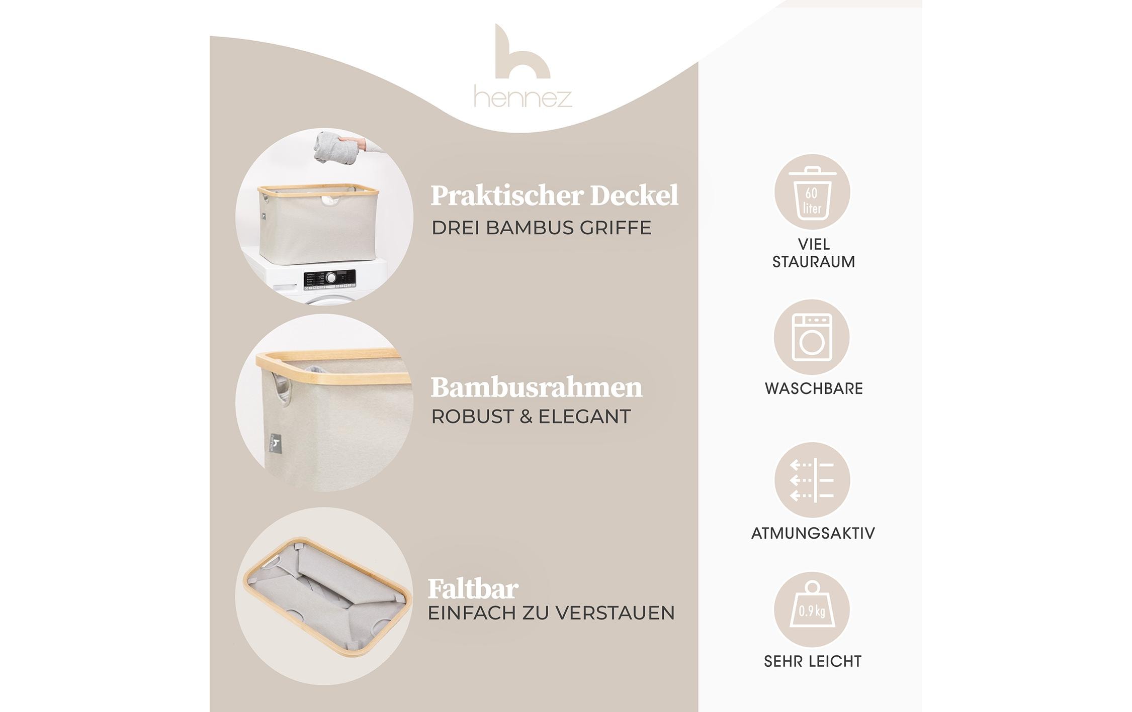 Hennez Wäschekorb Adrian 60 l, Beige/Nature