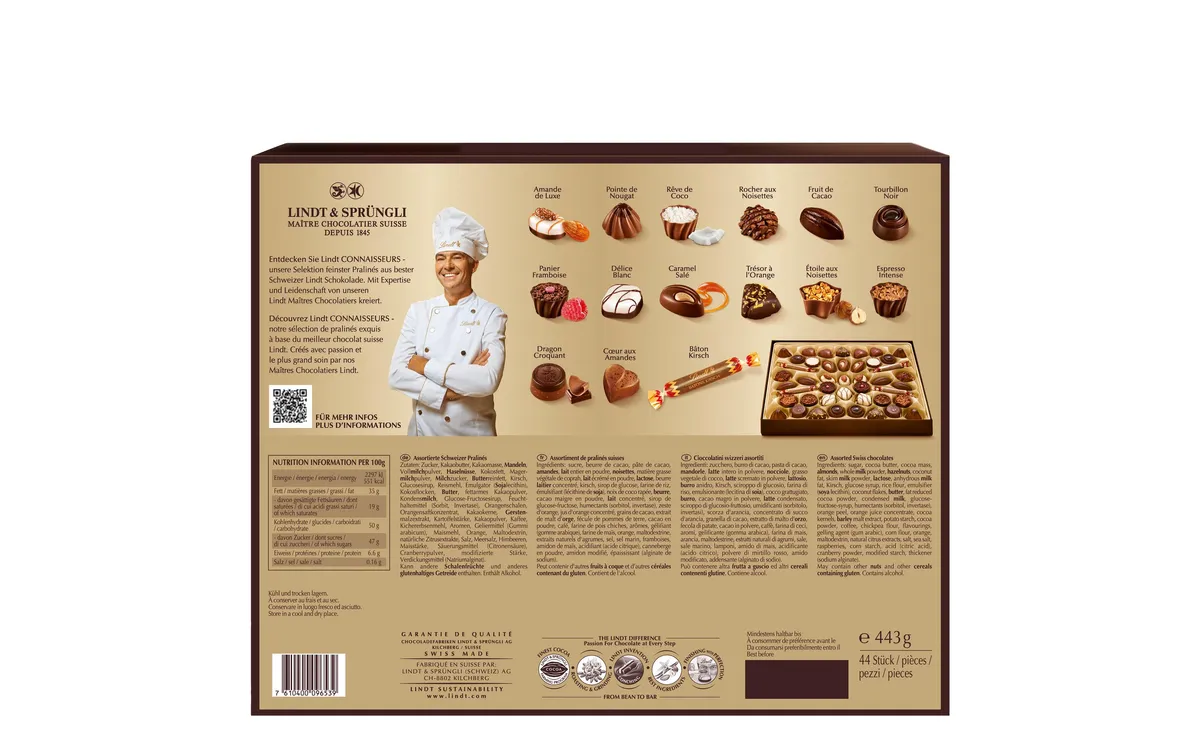 Lindt Schokoladen-Pralinen Connaisseurs assortiert 445 g Lindt Schokoladen-Pralinen Connaisseurs assortiert 445 g