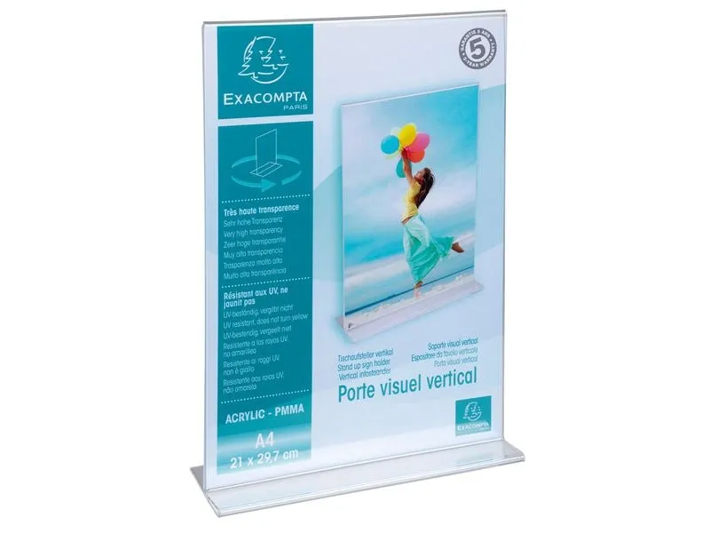 Exacompta Tischaufsteller A4 T-Form Hochformat – Kristall A4