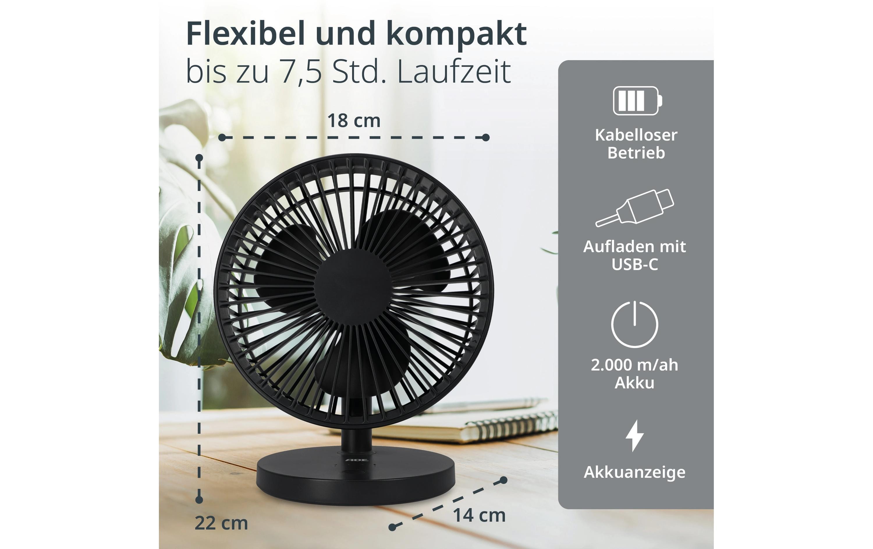 ADE Tischventilator kabellos Anthrazit
