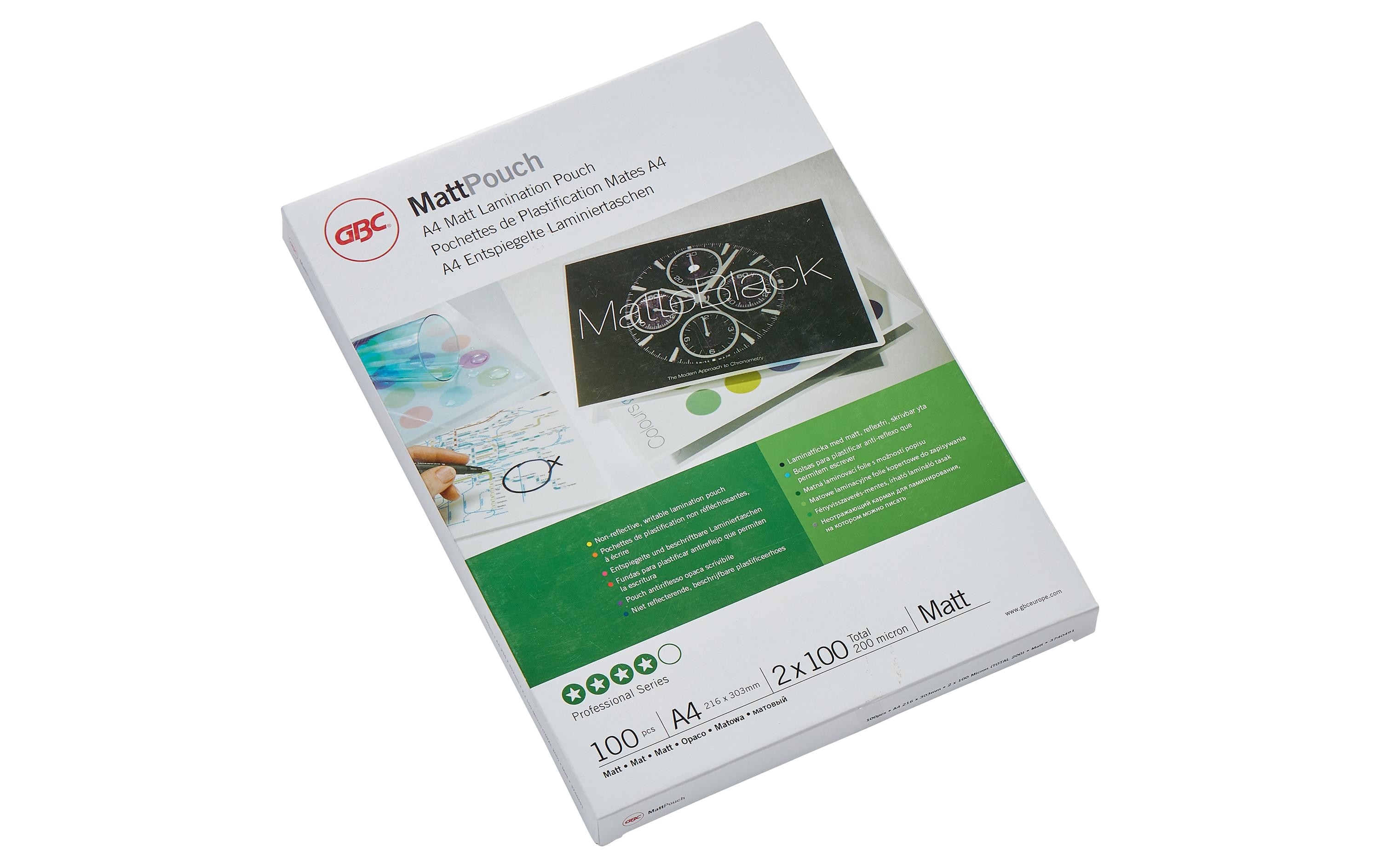 GBC Laminierfolie A4, 100 mic, 100 Stück, matt entspiegelt GBC Laminierfolie A4, 100 mic, 100 Stück, matt entspiegelt