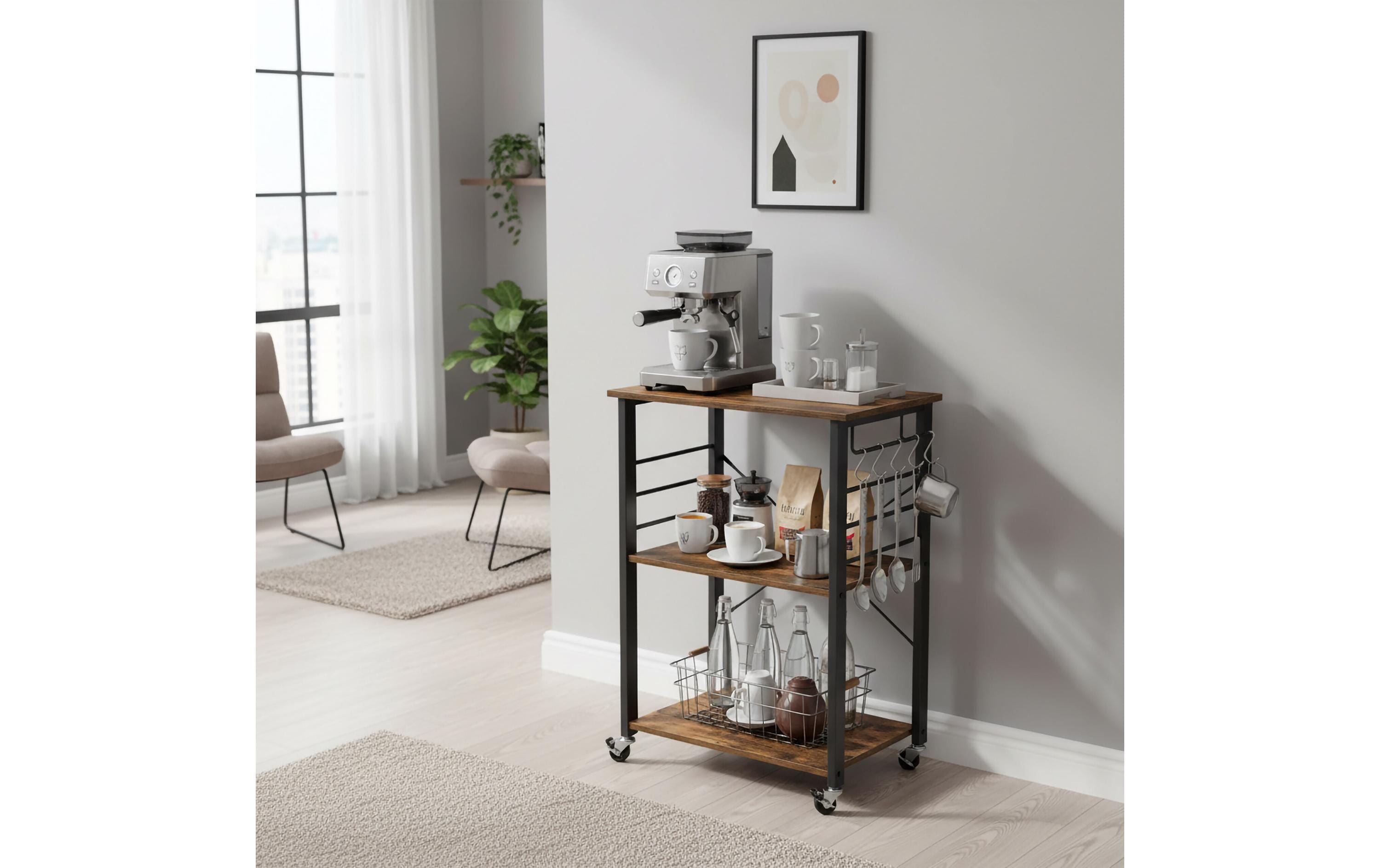 relaxdays Küchenwagen 89 x 60 x 40 cm Weiss/Hellbraun