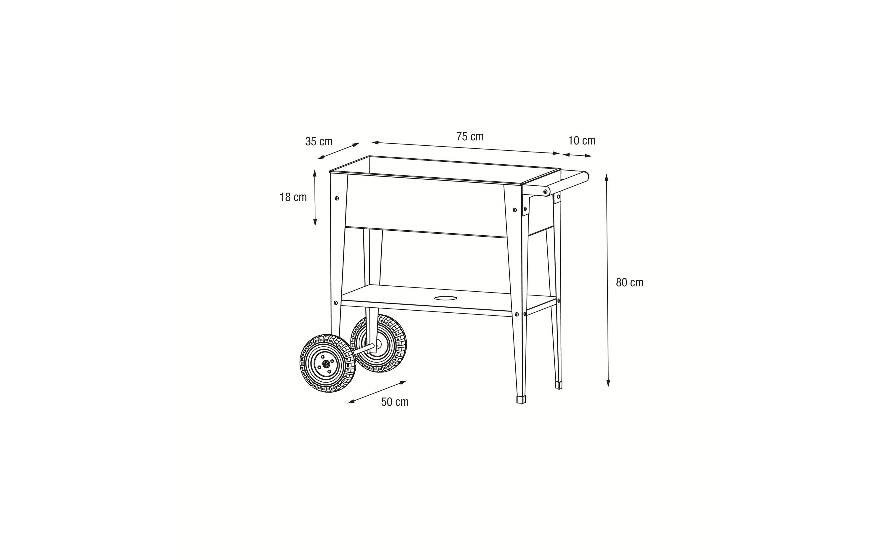 Herstera Hochbeet Urban Garden Trolley 75 x 35 x 80cm, Rot