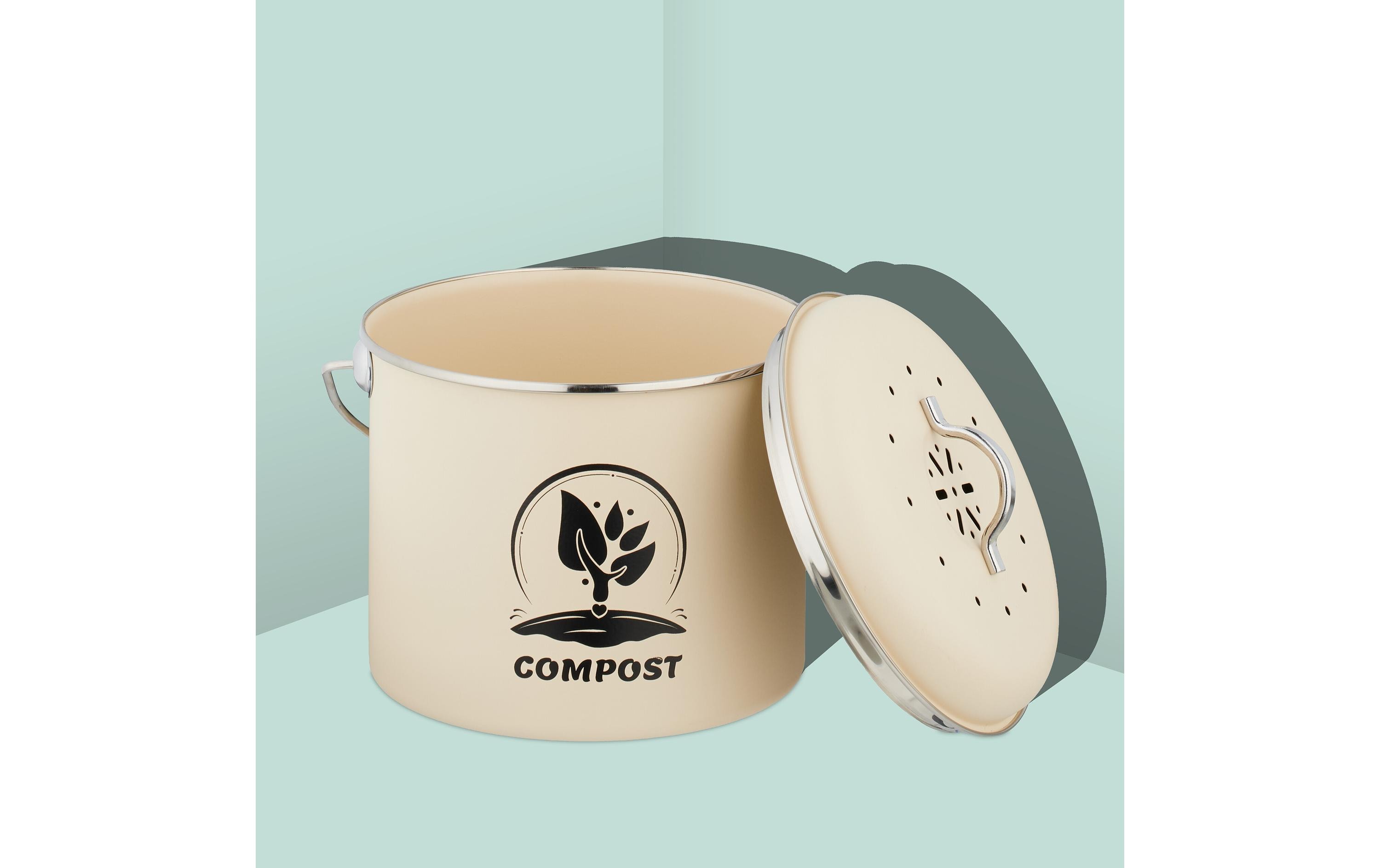 relaxdays Komposteimer 3.5 l, Crème/Silber