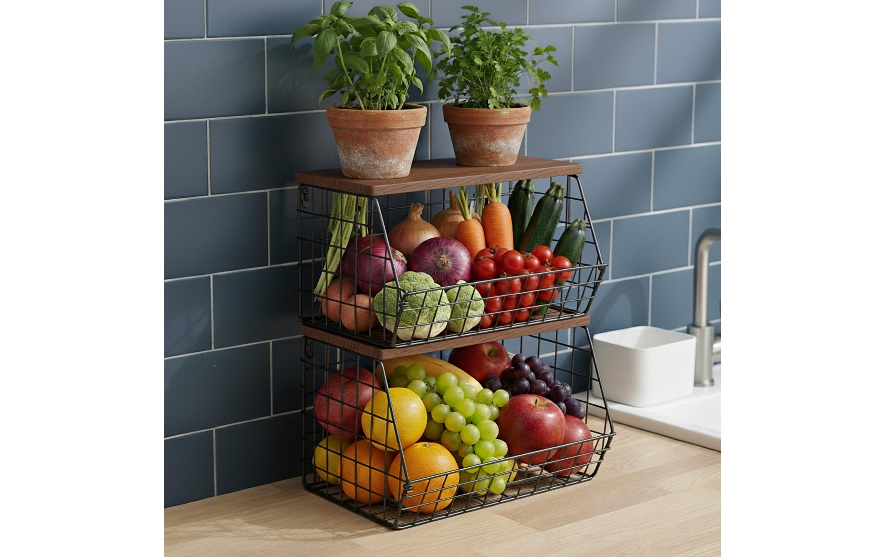 relaxdays Organizer Obstkorb Wandregal 21 x 30 cm Braun/Schwarz