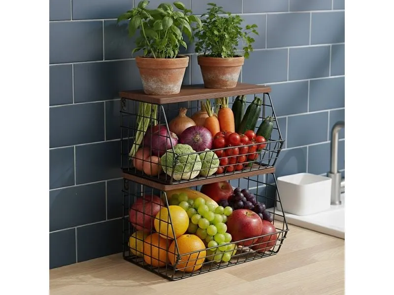 relaxdays Organizer Obstkorb Wandregal 21 x 30 cm Braun/Schwarz