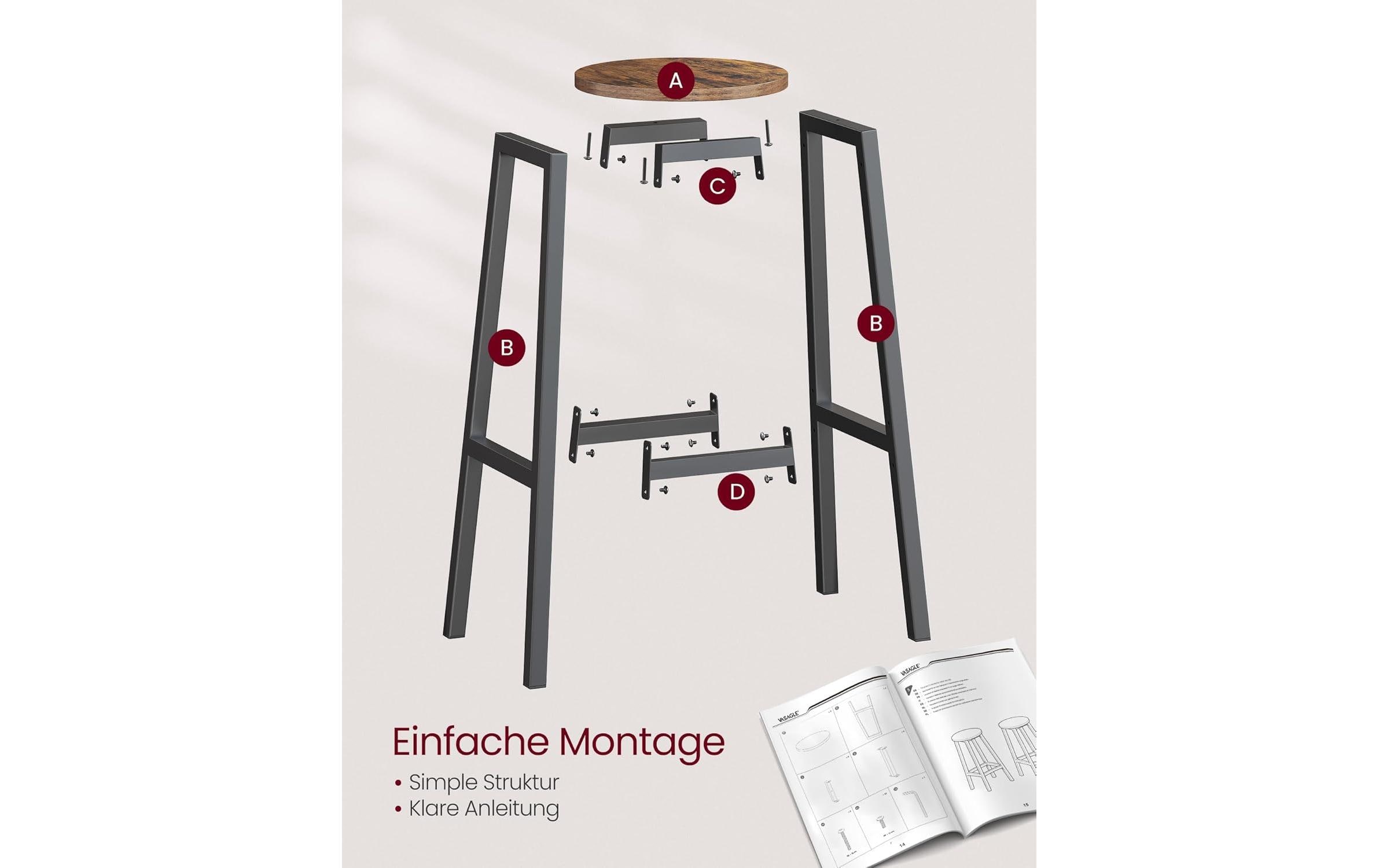 VASAGLE Barhocker Barhocker 2er Set, Schwarz/Braun