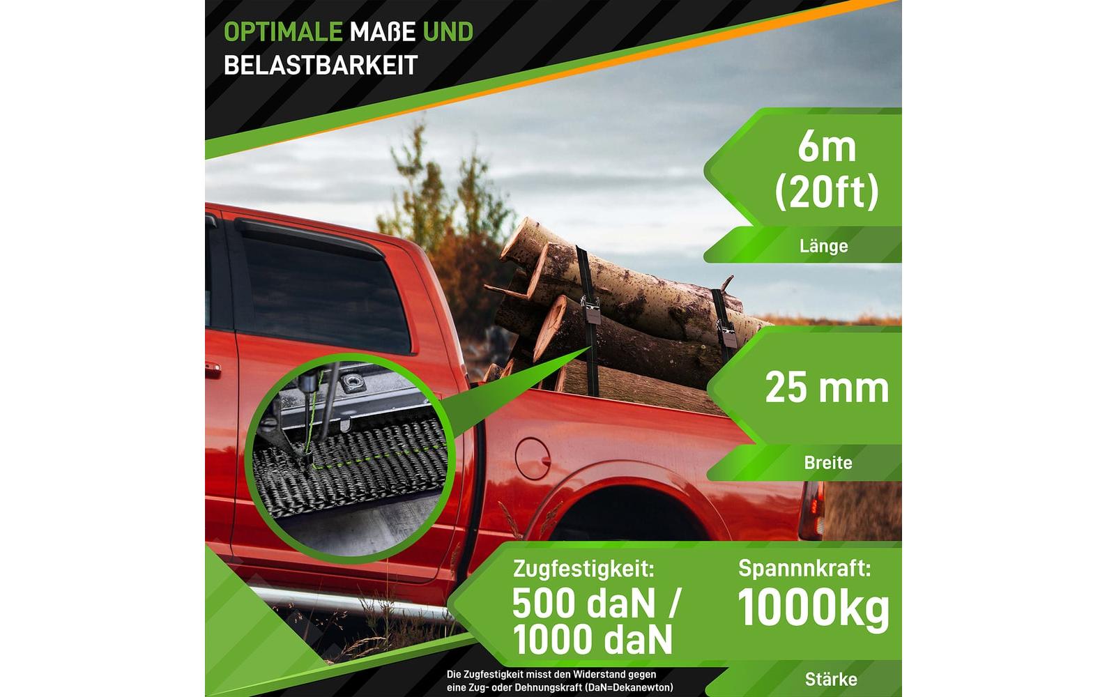 Hardtwerk Spanngurte mit Ratschen 4 Stück, 6 Meter, Schwarz