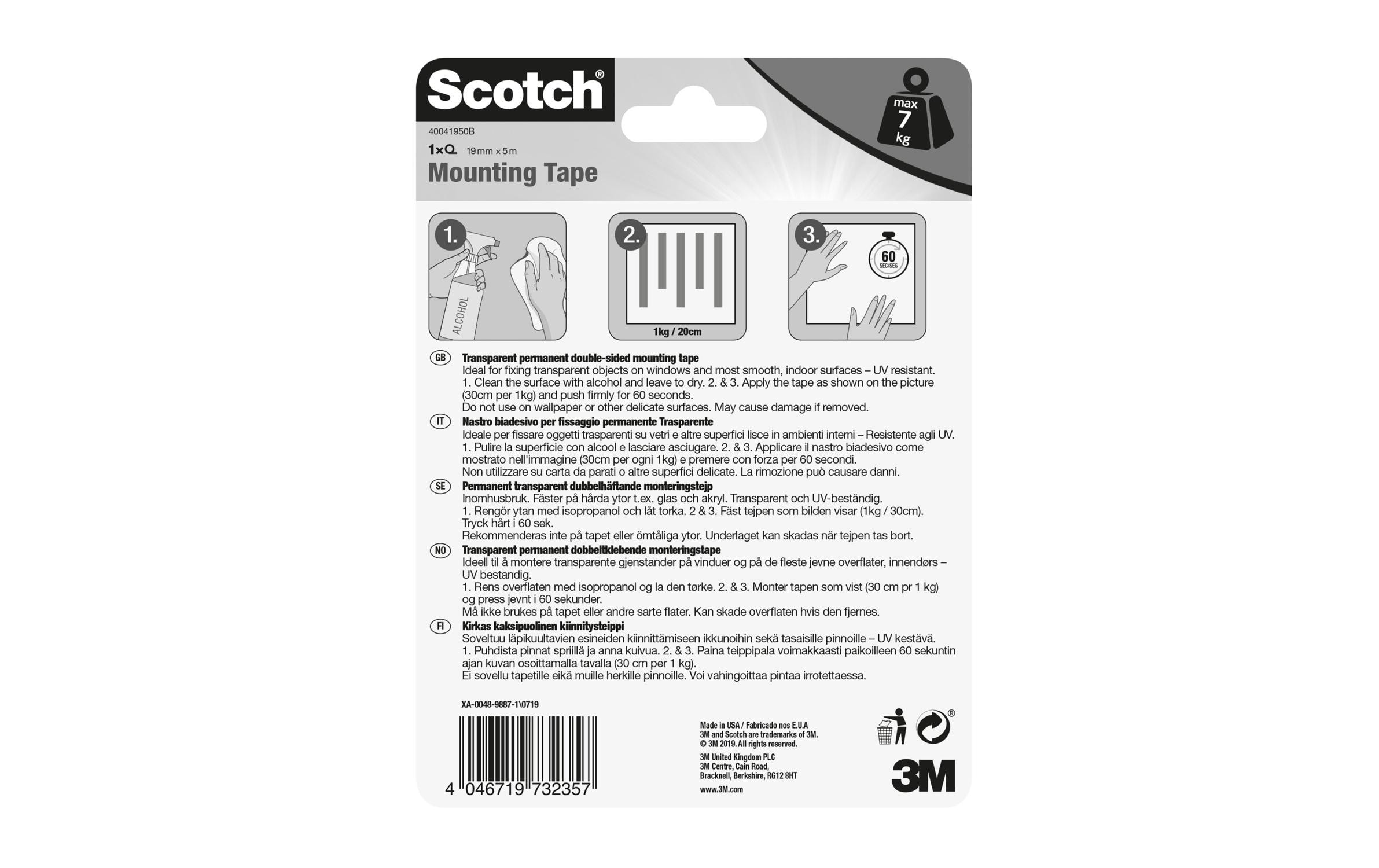 3M Doppelseitiges Klebeband Transparent 19 mm x 5 m