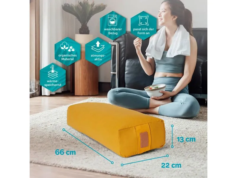 DoYourYoga Yoga-Bolster Paravati mit Bio-Dinkelspelz Gelb DoYourYoga Yoga-Bolster Paravati mit Bio-Dinkelspelz Gelb