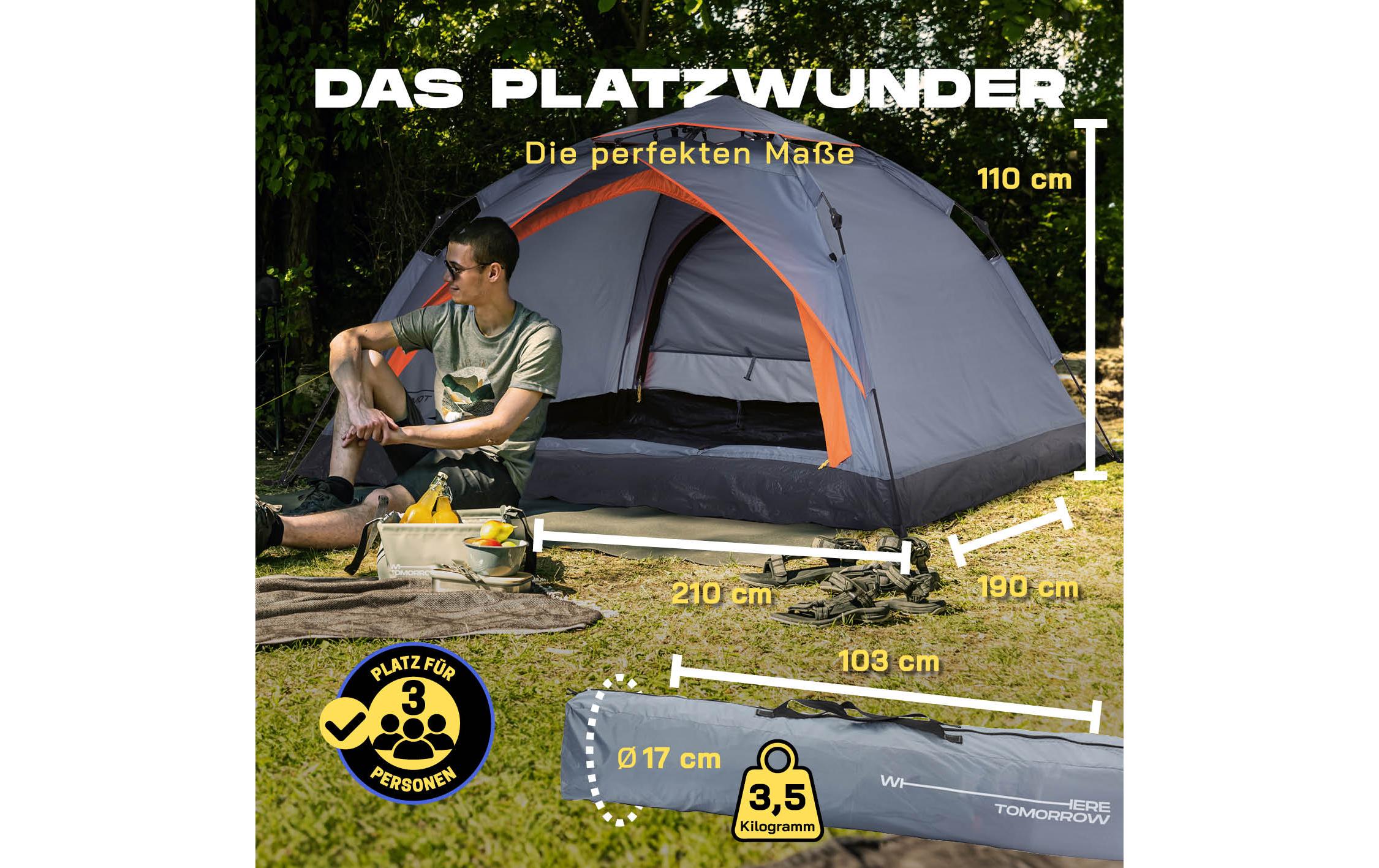 Where tomorrow Pop-Up-Zelt Drei Personen - Grau