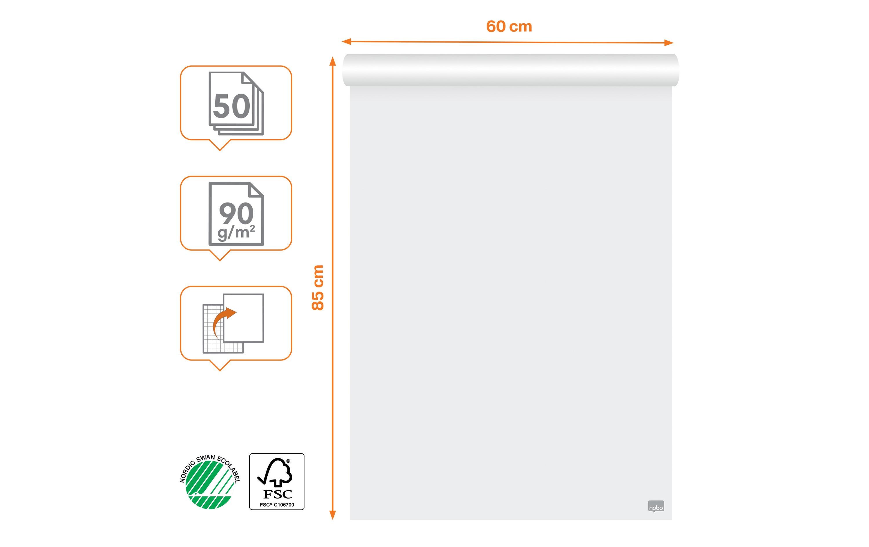 Nobo Flipchart blanko / kariert, 60 x 85 cm, 50 Blatt