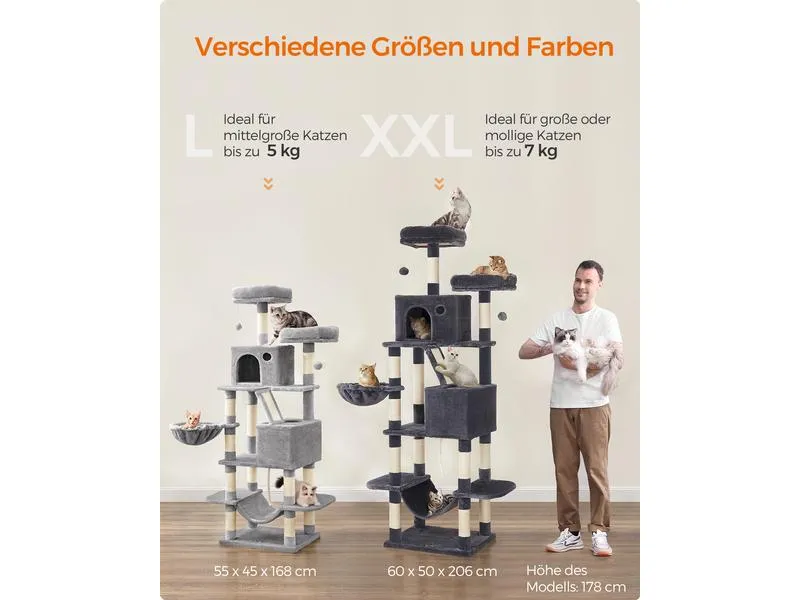 Feandrea Kratzbaum XXL, 206 cm, Rauchgrau/Beige Feandrea Kratzbaum XXL, 206 cm, Rauchgrau/Beige