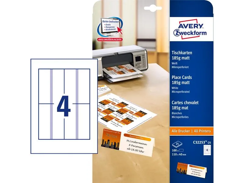 Avery Zweckform Tischkarte 110 x 40 mm, 100 Stück Avery Zweckform Tischkarte 110 x 40 mm, 100 Stück