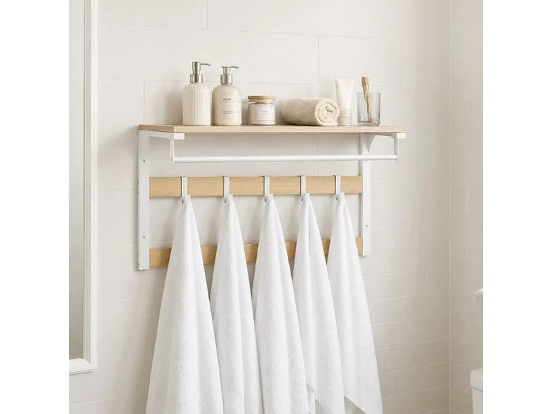 relaxdays Wandgarderobe 80 cm x 42 cm, Weiss/Braun