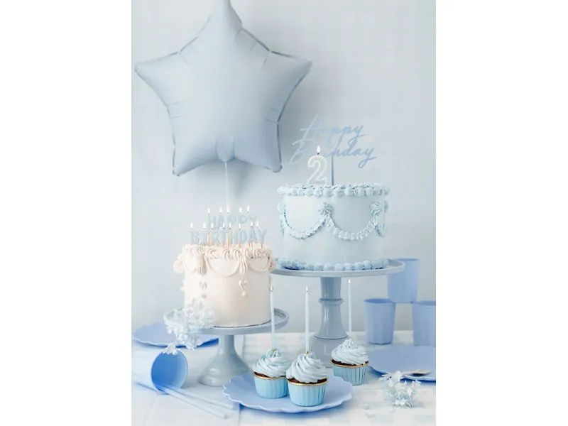 Partydeco Kerze Happy Birthday, Hellblau, H 2.5 cm, 13 Stück
