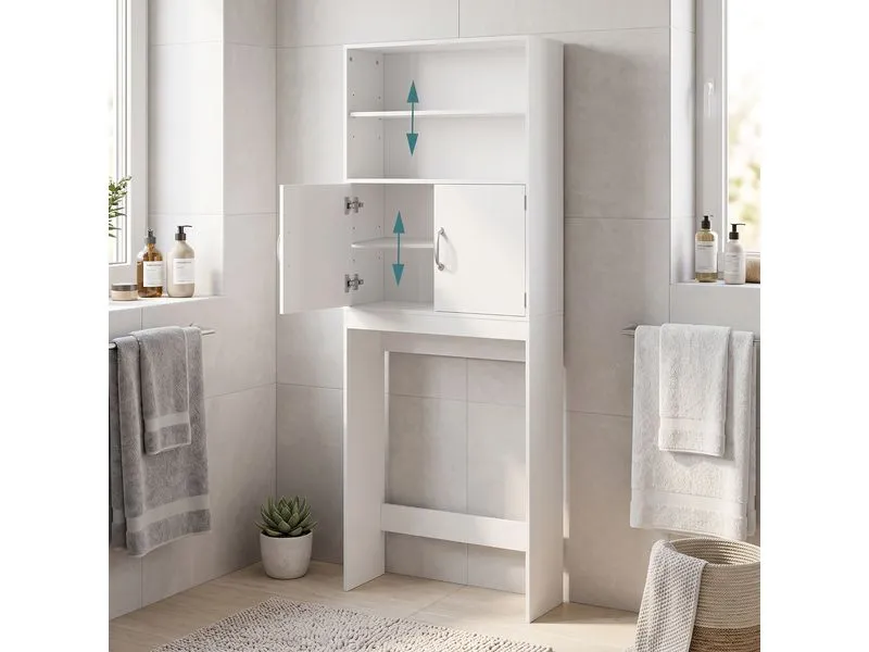 relaxdays Waschmaschinenüberbauregal 63 x 185 cm, Weiss/Silber relaxdays Waschmaschinenüberbauregal 63 x 185 cm, Weiss/Silber