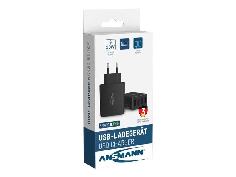 Ansmann USB-Wandladegerät Home Charger HC430, 4x USB, 30 W, Schwarz Ansmann USB-Wandladegerät Home Charger HC430, 4x USB, 30 W, Schwarz