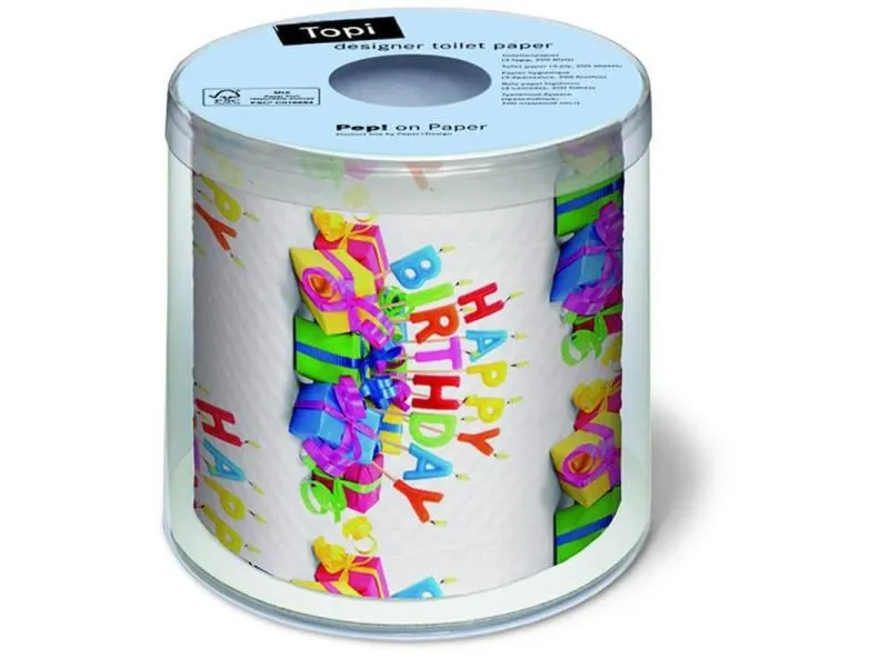Paper + Design Toilettenpapier Happy B-day 1 Rollen, 3-lagig, Mehrfarbig Paper + Design Toilettenpapier Happy B-day 1 Rollen, 3-lagig, Mehrfarbig