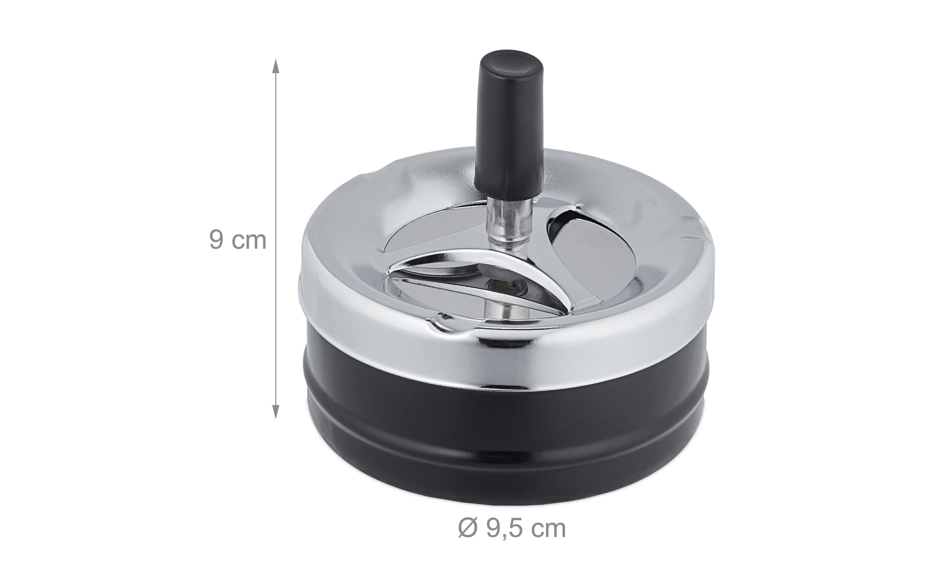 relaxdays Aschenbecher mit Drehdeckel Schwarz/Silber