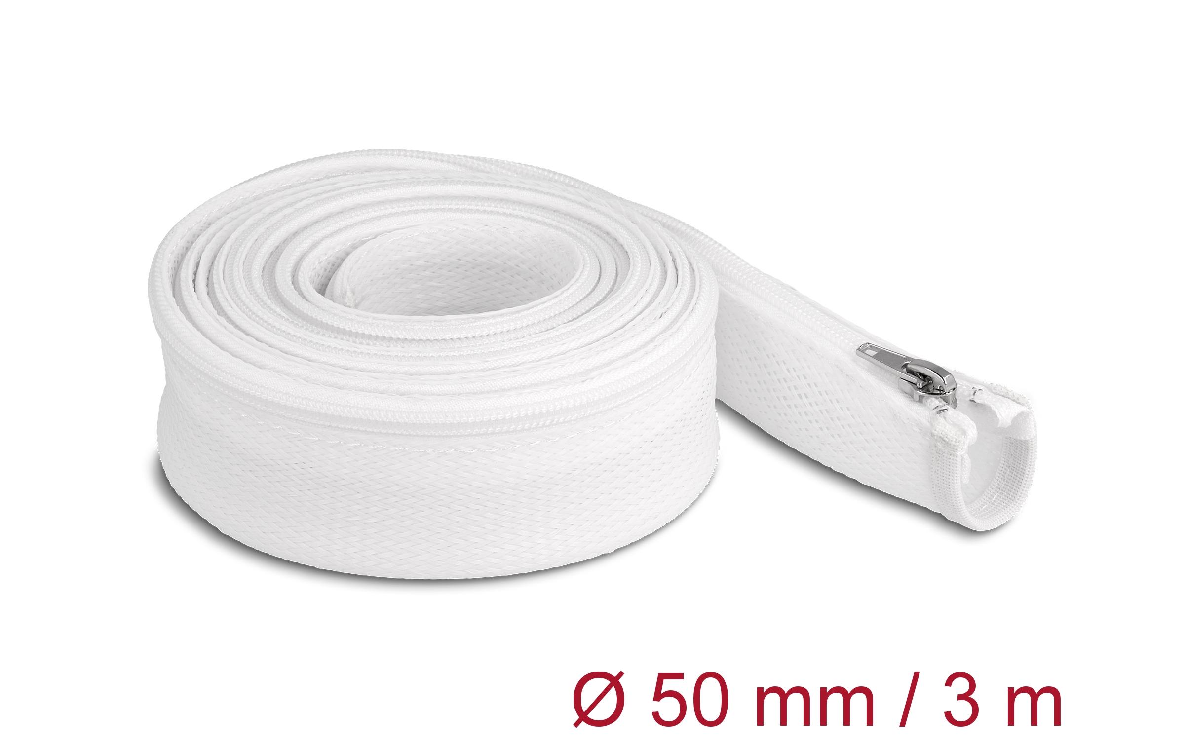 Delock Geflechtschlauch mit Reissverschluss 3 m x 50 mm Weiss Delock Geflechtschlauch mit Reissverschluss 3 m x 50 mm Weiss