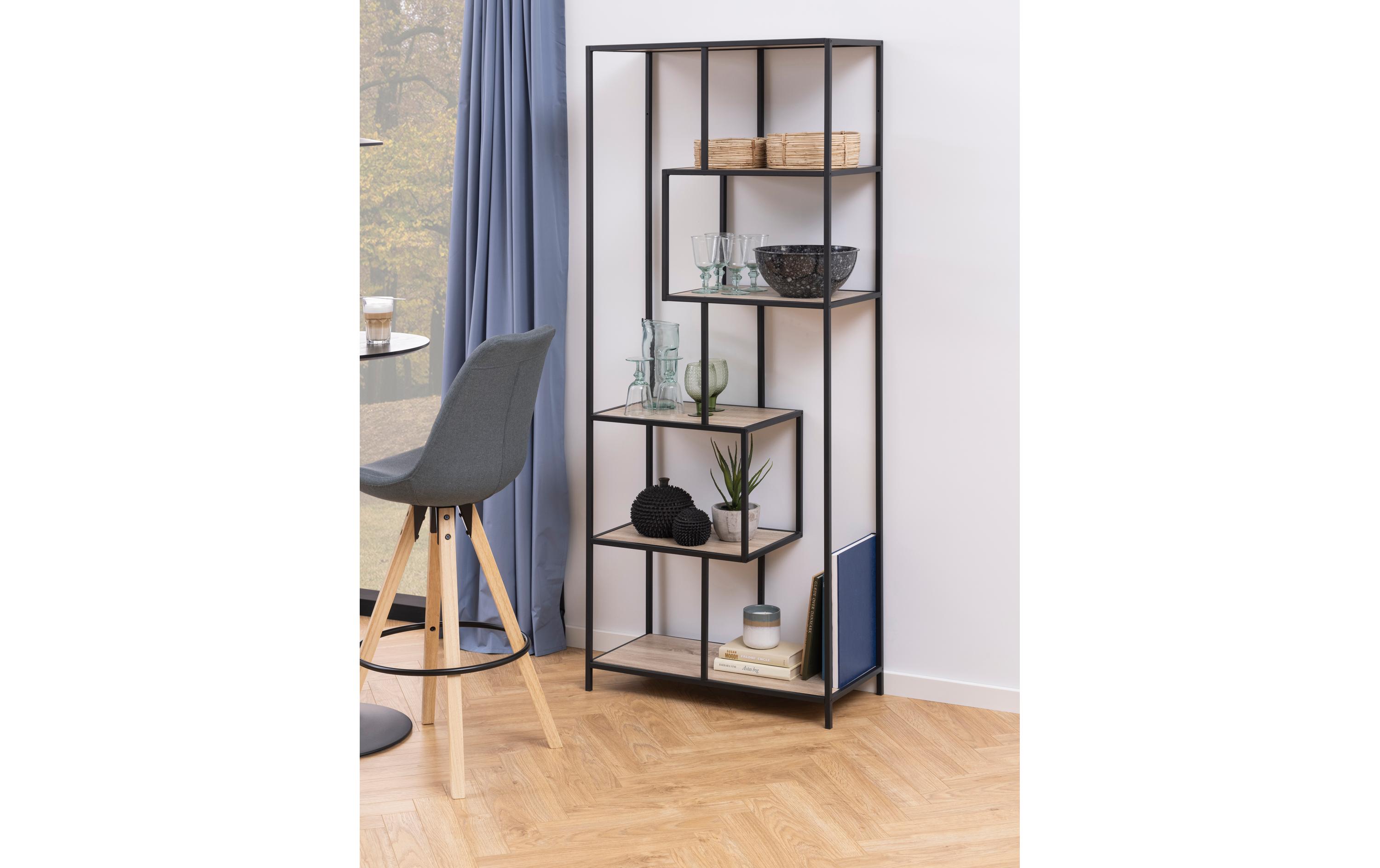 AC Design Regal Seaford 77 x 35 x 185 cm, Eiche/Schwarz