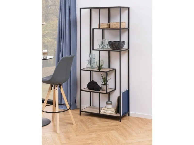 AC Design Regal Seaford 77 x 35 x 185 cm, Eiche/Schwarz