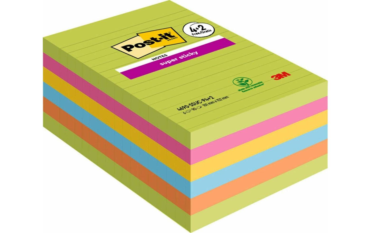 Post-it Notizzettel Super Sticky, mehrfarbig, 6 Blöcke