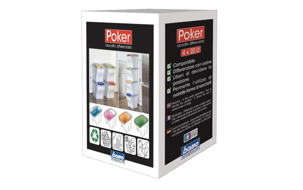 Edi Baur Mülltrennsystem Poker 4 x 20 l 80 l, Mehrfarbig