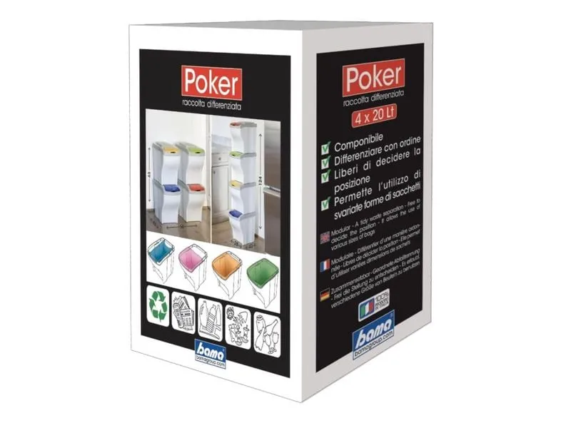 Edi Baur Mülltrennsystem Poker 4 x 20 l 80 l, Mehrfarbig Edi Baur Mülltrennsystem Poker 4 x 20 l 80 l, Mehrfarbig