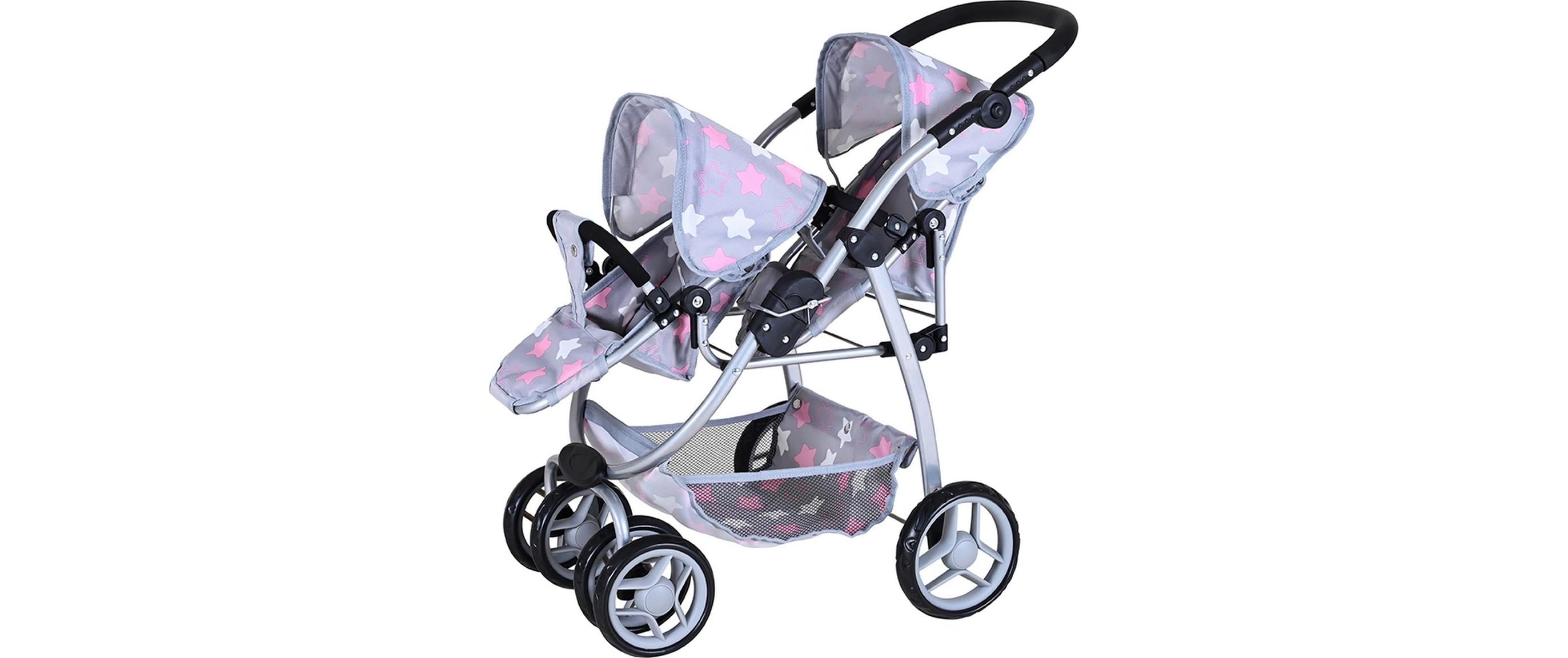 Knorrtoys Zwillingspuppenwagen Milo Star Grey Pink