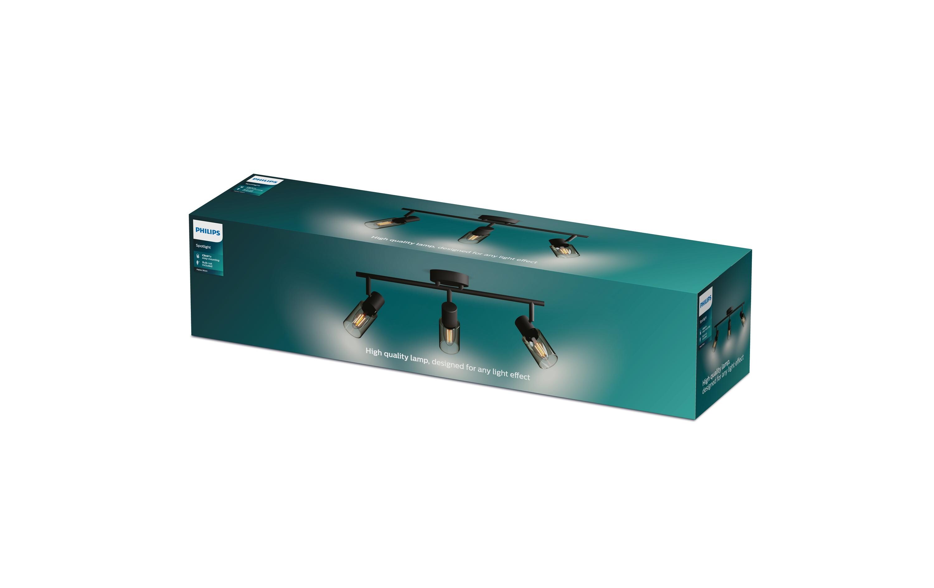 Philips Aufbauspot Palms 3er Spot für E14 Schwarz, ohne Leuchtmittel