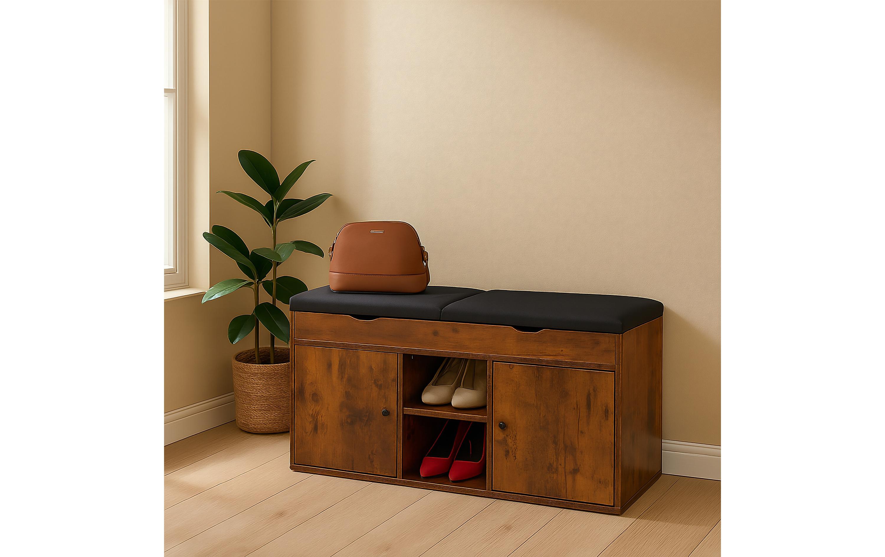 relaxdays Schuhbank mit Sitzfläche, 100 x 49.5 cm, Braun