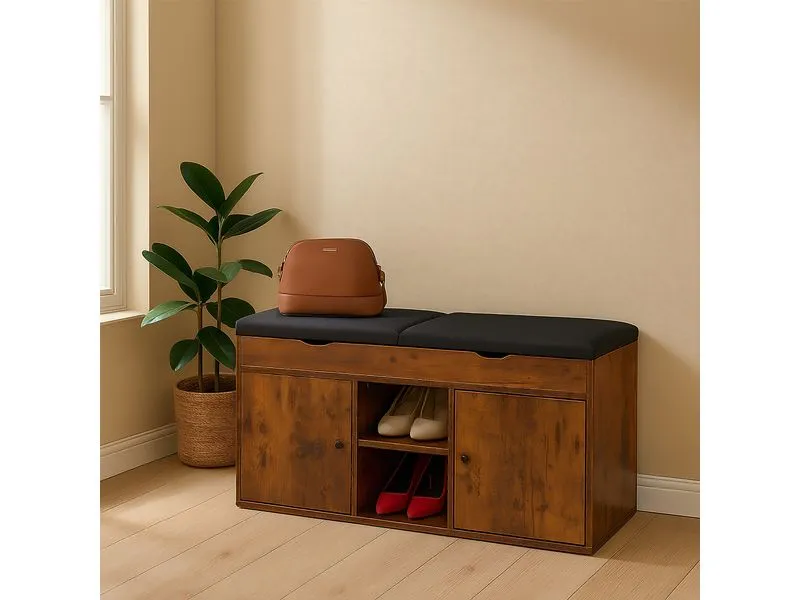 relaxdays Schuhbank mit Sitzfläche, 100 x 49.5 cm, Braun