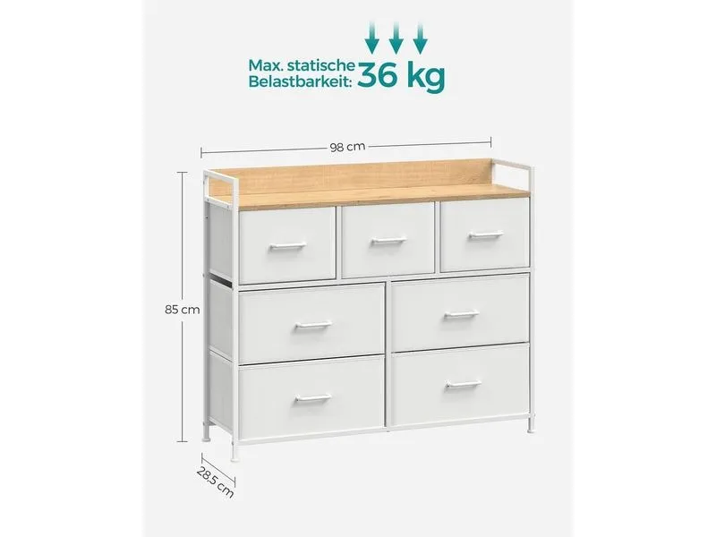 Songmics Kommode mit 7 Schubladen 98 x 85 cm, Weiss