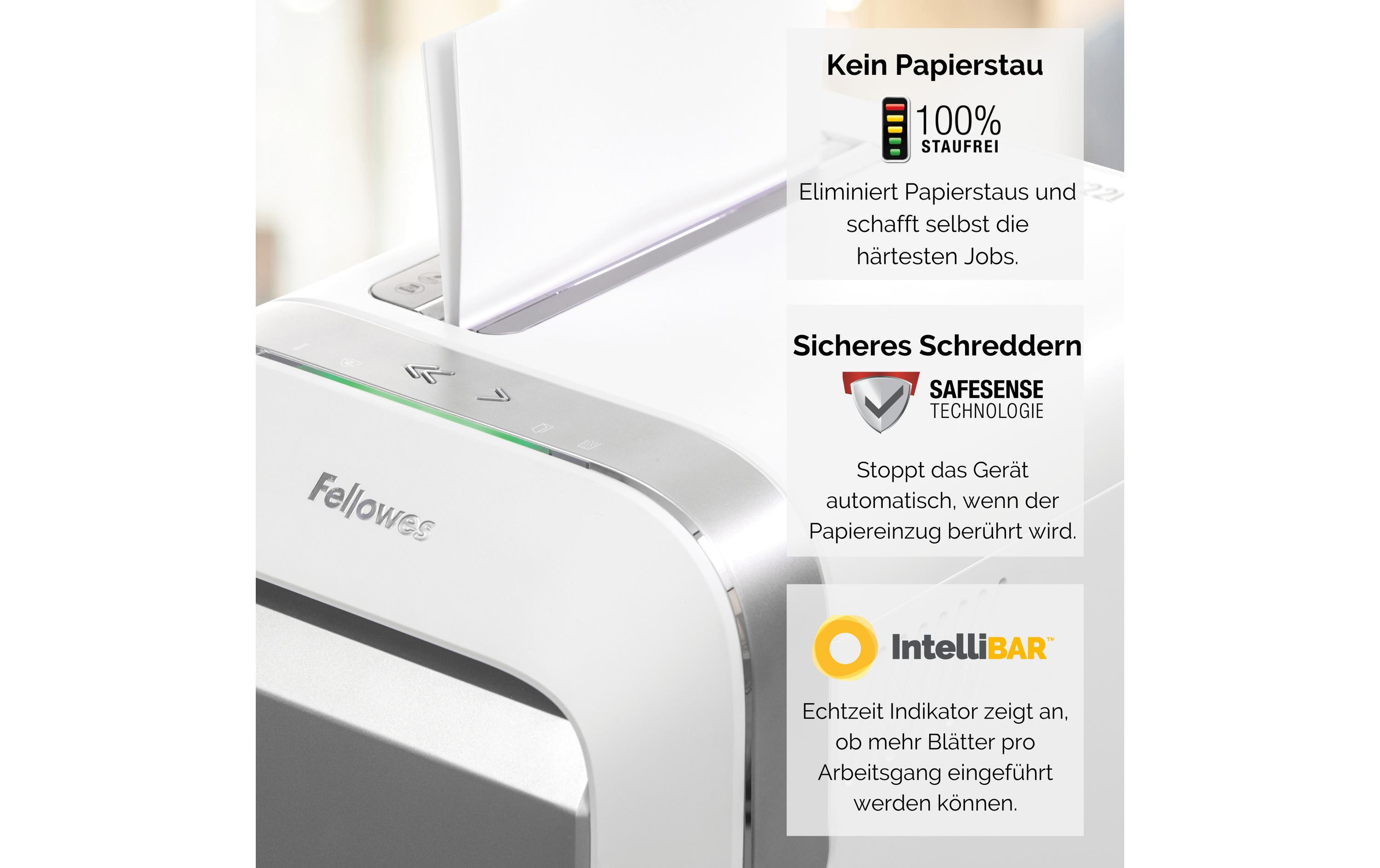 Fellowes Aktenvernichter LX221 P-5, 20 Seiten, Weiss