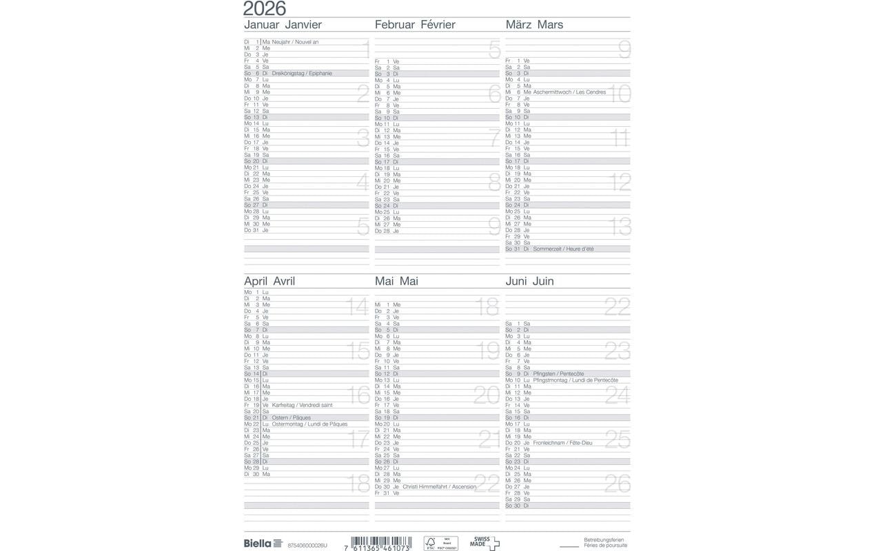 Biella Tafelkalender Tafelkalender I D/F, A4, 6 Monate pro Seite Biella Tafelkalender Tafelkalender I D/F, A4, 6 Monate pro Seite