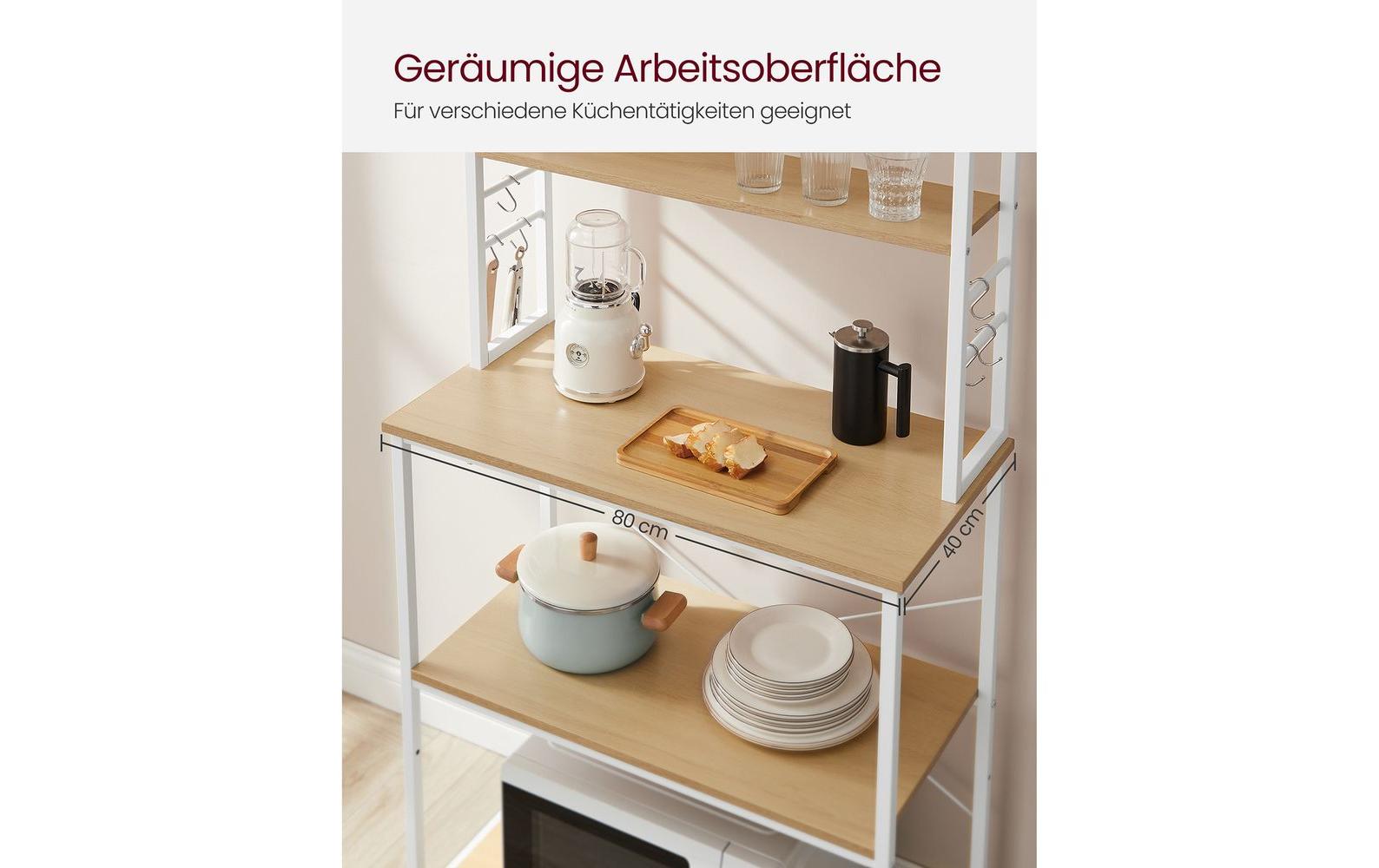 VASAGLE Küchenregal 6 Haken 80 cm x 167 cm, Braun/Weiss