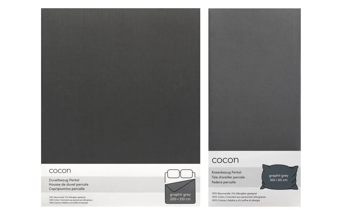 COCON Bettwäsche Perkal 200 x 210 / 65 x 100, Graphit