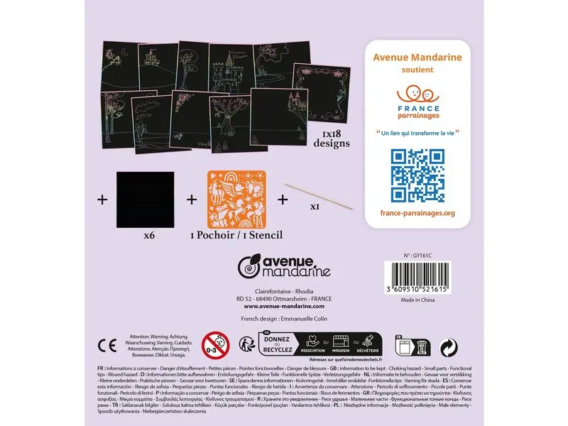 Avenue Mandarine Graffy Scratch, Einhörner – Violett 15 x 15 cm Avenue Mandarine Graffy Scratch, Einhörner – Violett 15 x 15 cm