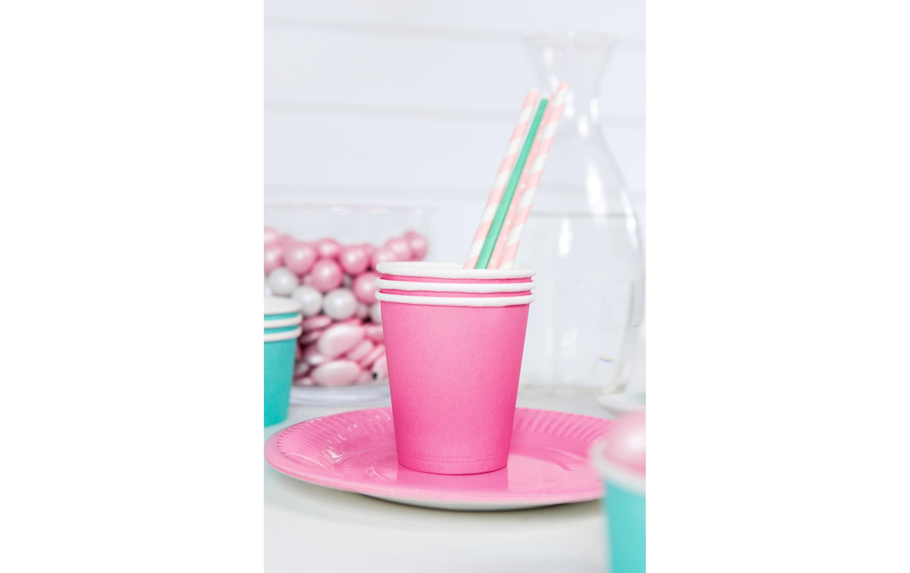 Partydeco Strohhalm 19.5 cm, 10 Stück, Rosa/Weiss