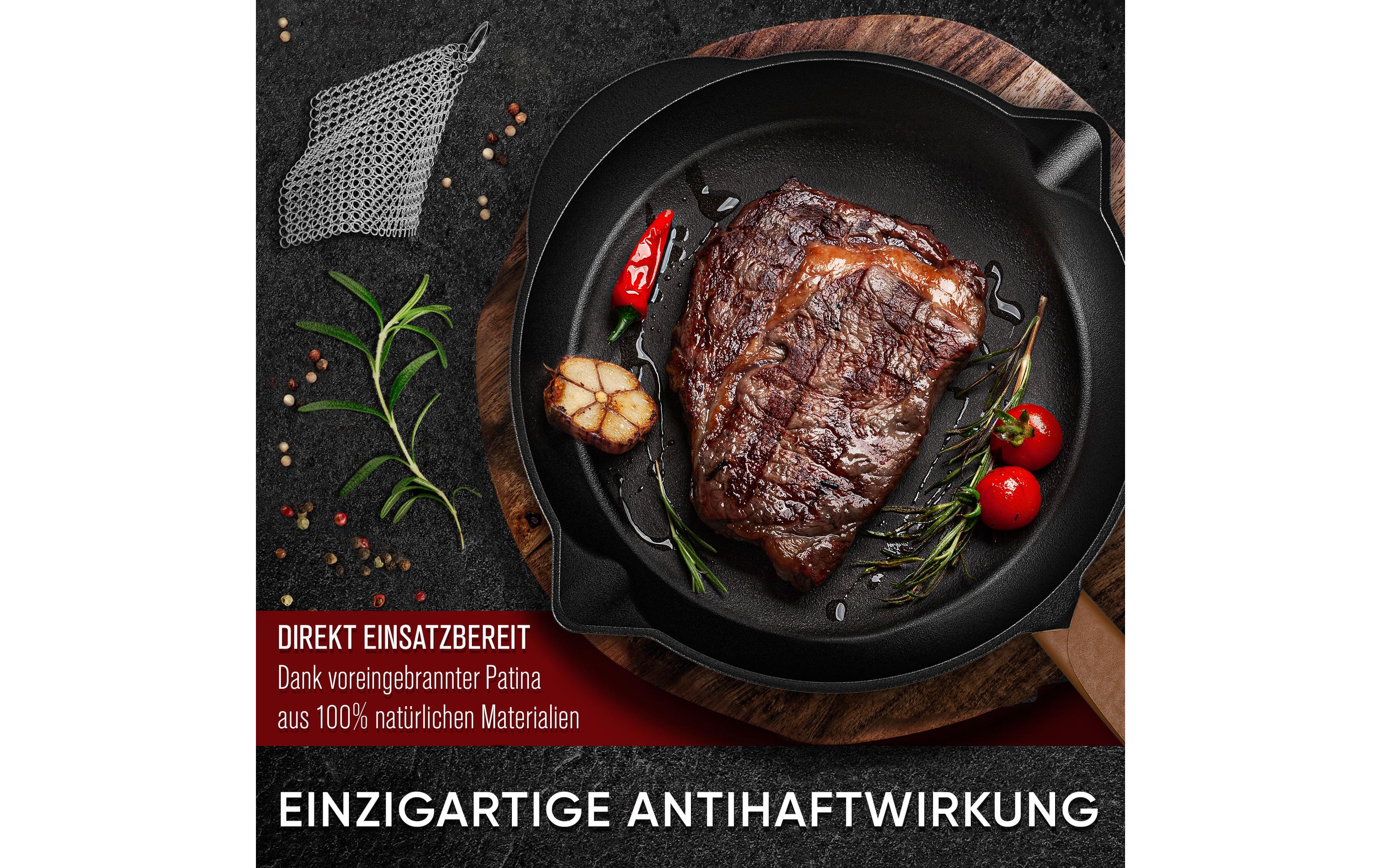 Gusskoenig Bratpfanne 26 cm mit Ledergriff, Reiniger
