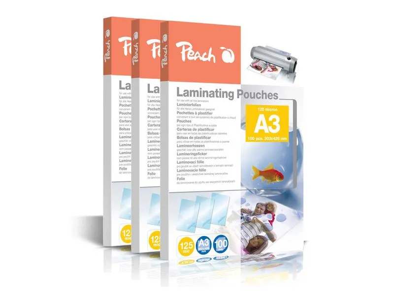 Peach Laminierfolie A3, 125 µm, 3x100 Stück, Glänzend Peach Laminierfolie A3, 125 µm, 3x100 Stück, Glänzend