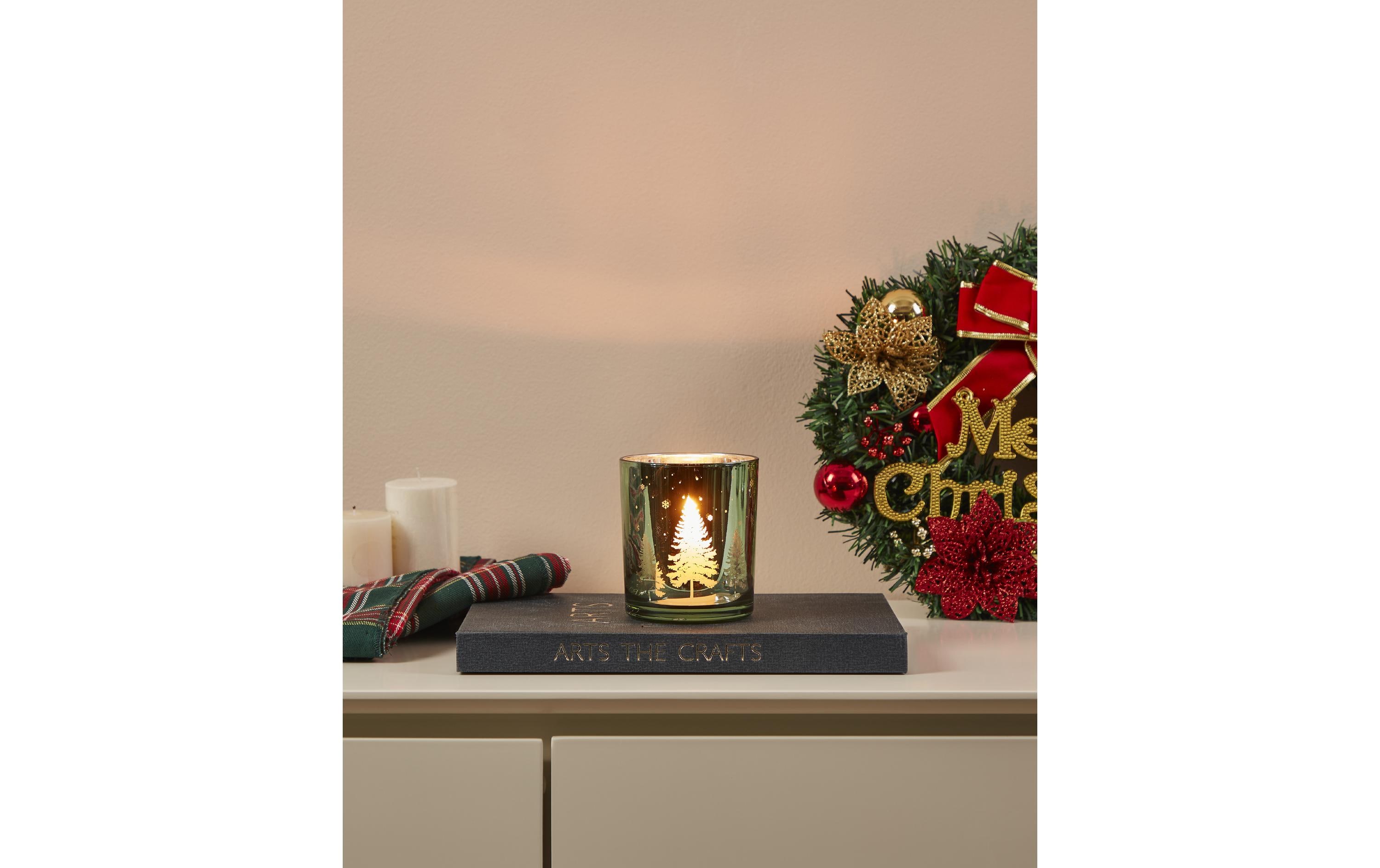 EGLO Teelichthalter Windlicht Christmas Lukut 10 cm Grün, Glas